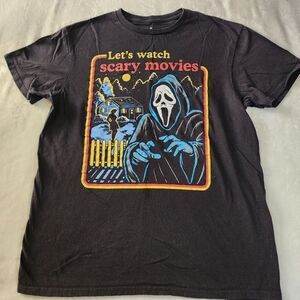 Ghost Face Let's Watch Scary Movies Black Graphic Tshirt Size Medium